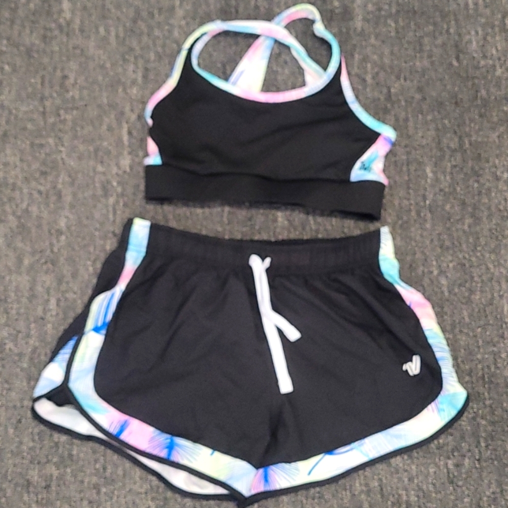 Set of Varsity Spirit spandex shorts and sports bra